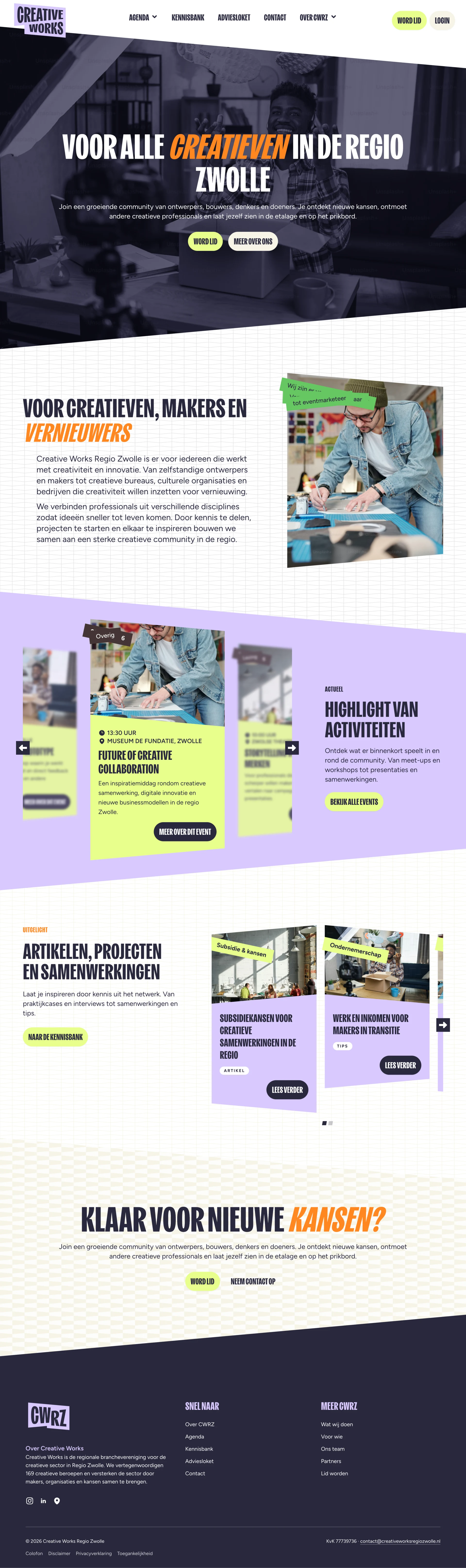 Creative Works platform met overzicht van profielen, opdrachten en beheerfuncties