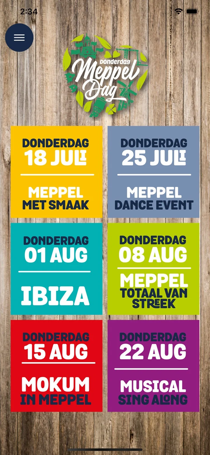 Donderdagmeppeldag app — scherm 1