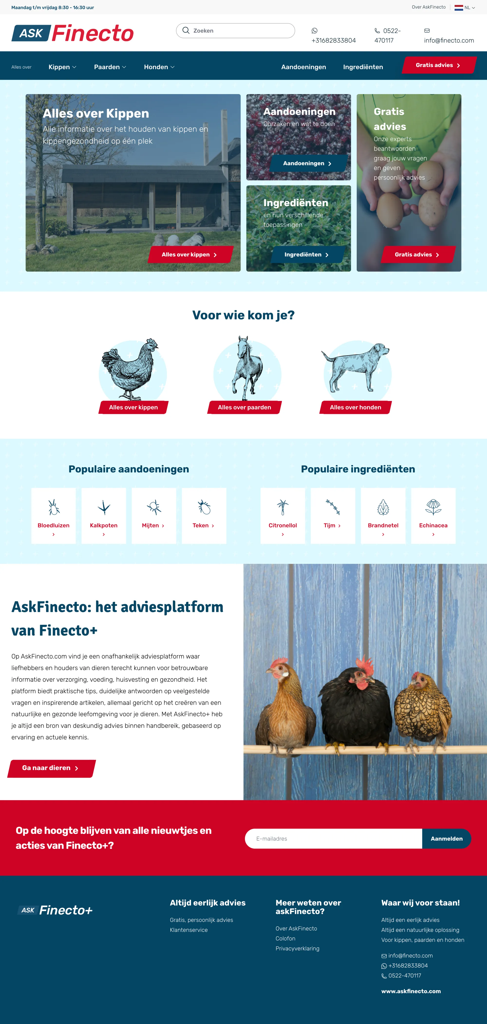 AskFinecto adviesplatform met kennishub voor kippen, paarden en honden