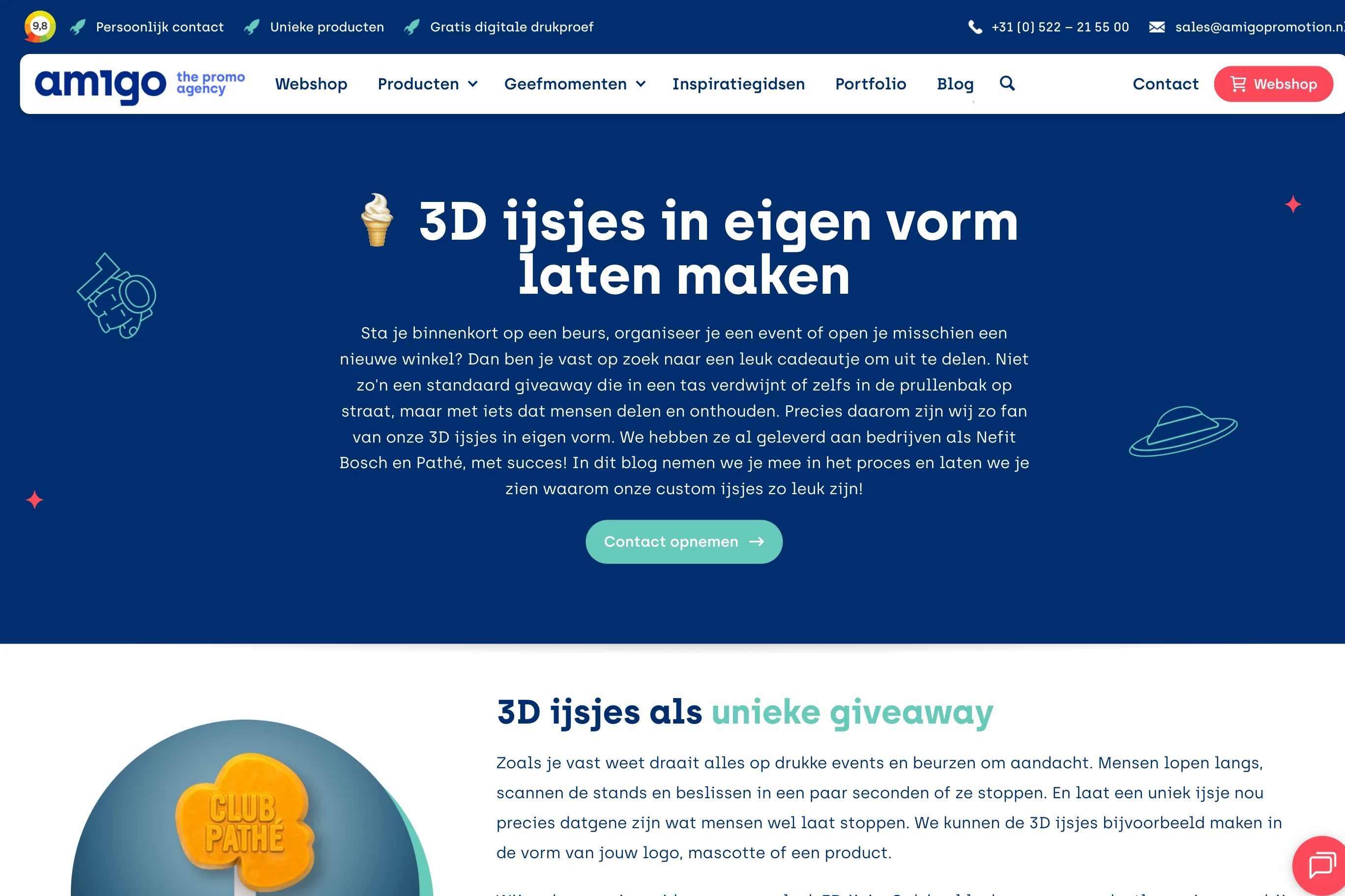 Amigo Promotion inspiratiepagina met 3D ijsjes giveaway-product