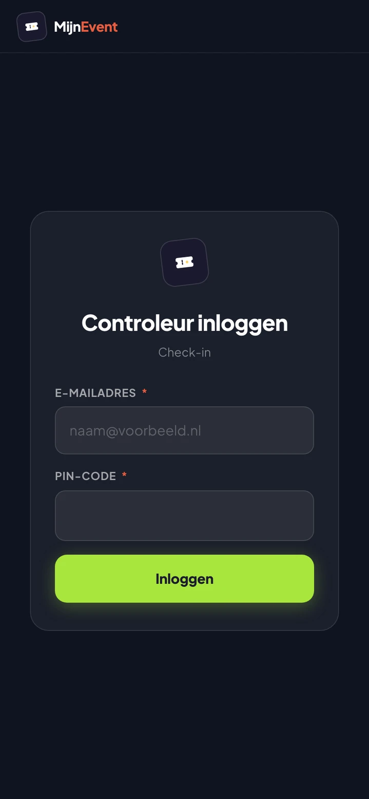 MijnEvent check-in-app — controleur inloggen met pincode