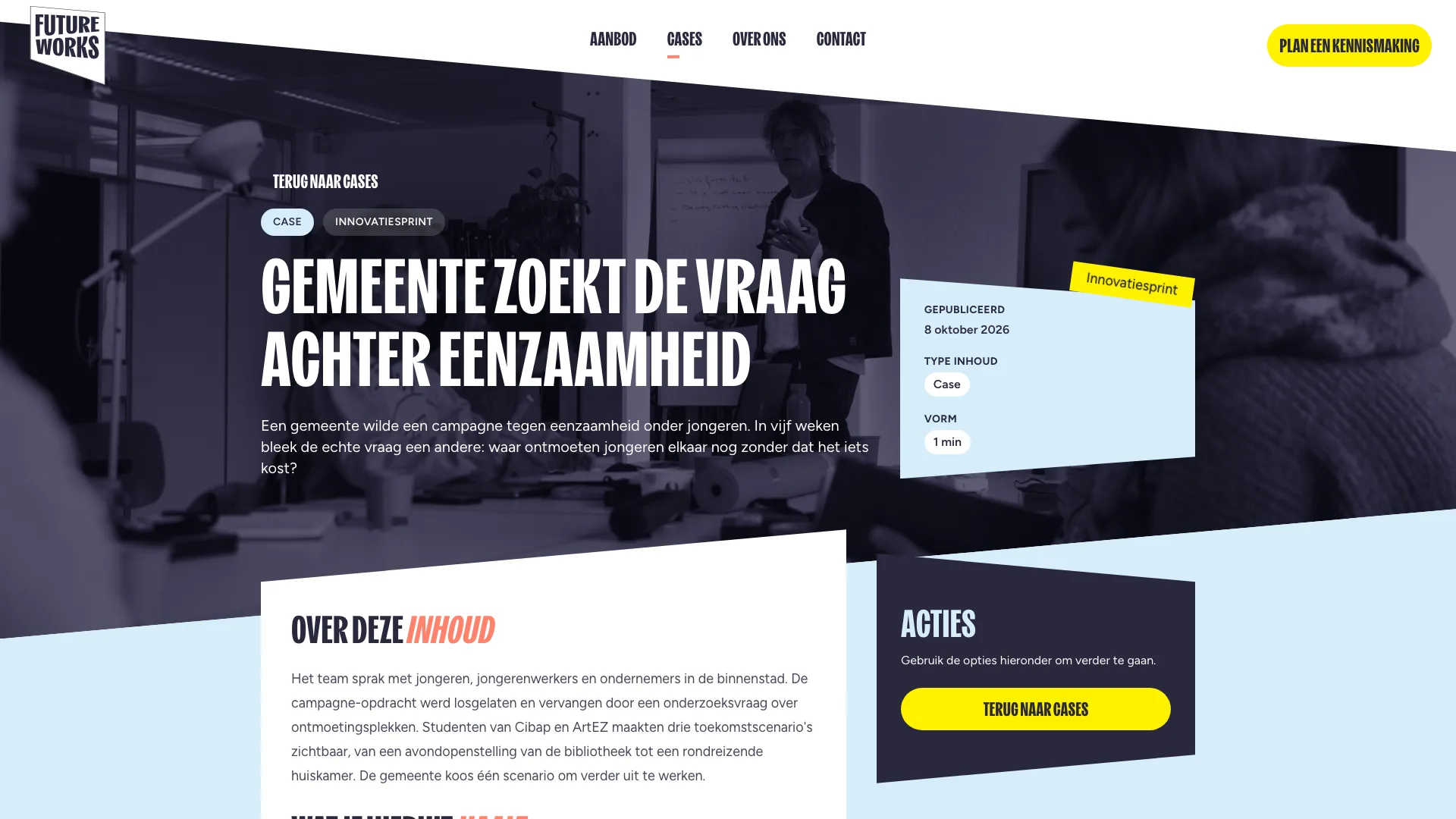 Casepagina van Future Works met type traject, publicatiedatum en samenvatting