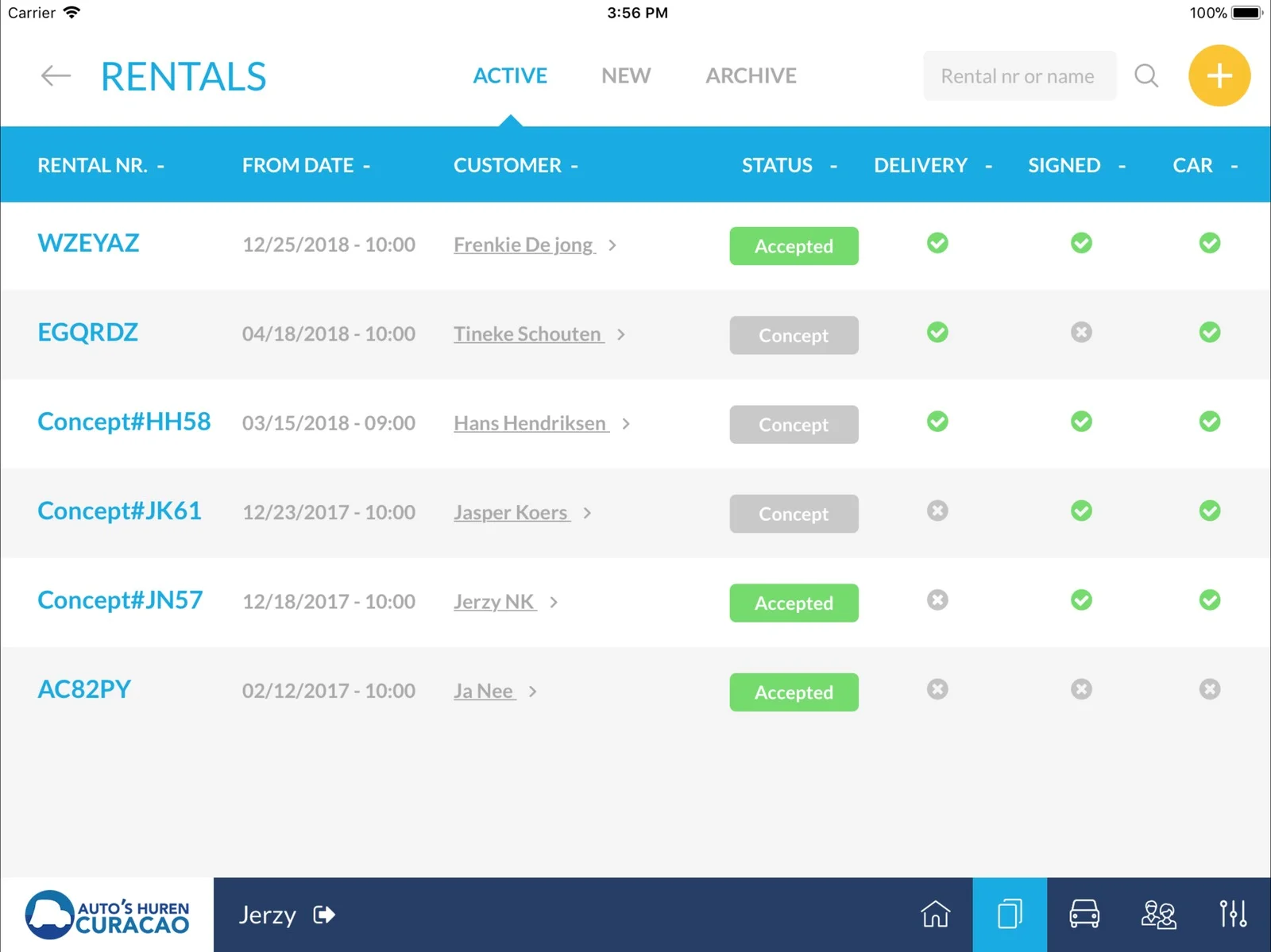 Carrental iPad-app met digitale handtekening op locatie