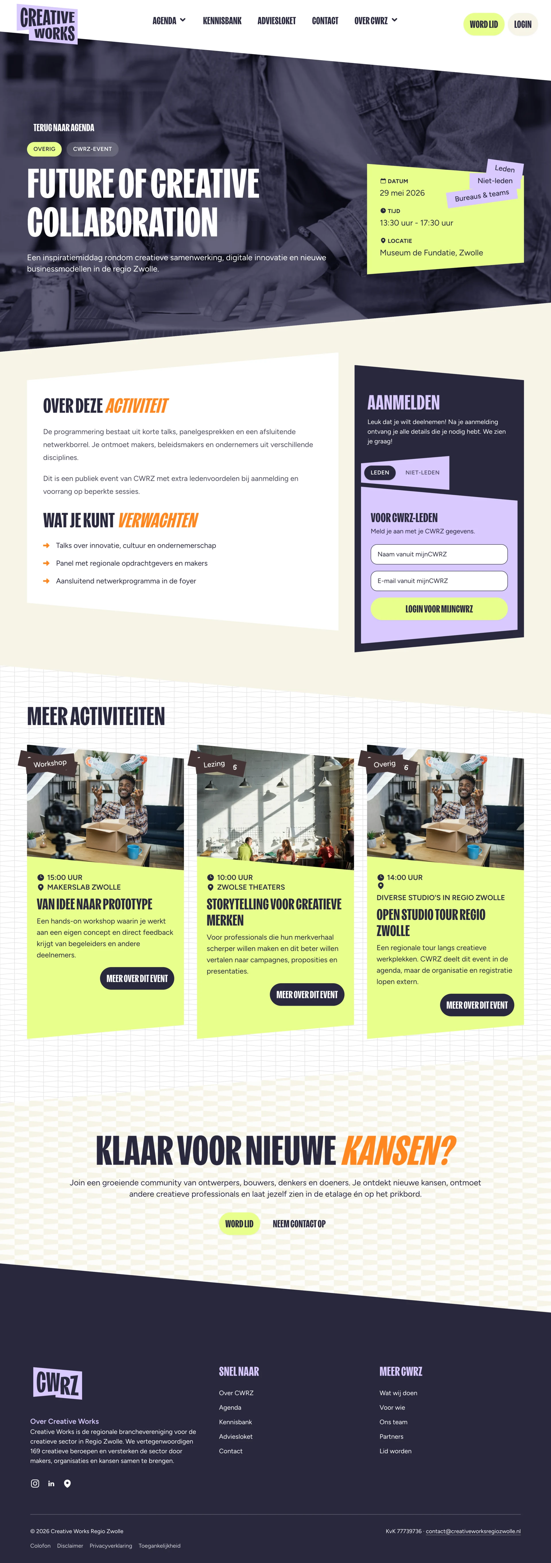 Opdrachtenprikbord van Creative Works met filters en reacties