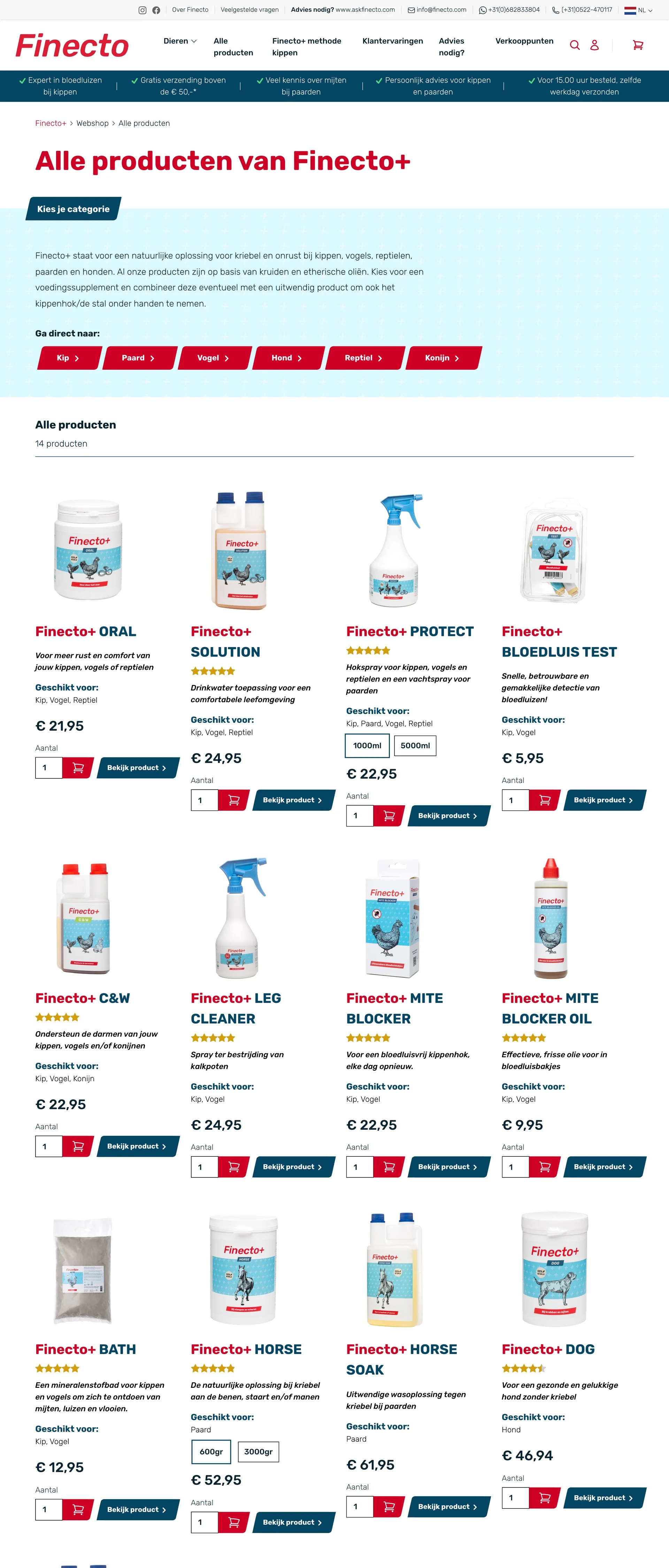 Finecto webshop met meertalige productpresentatie