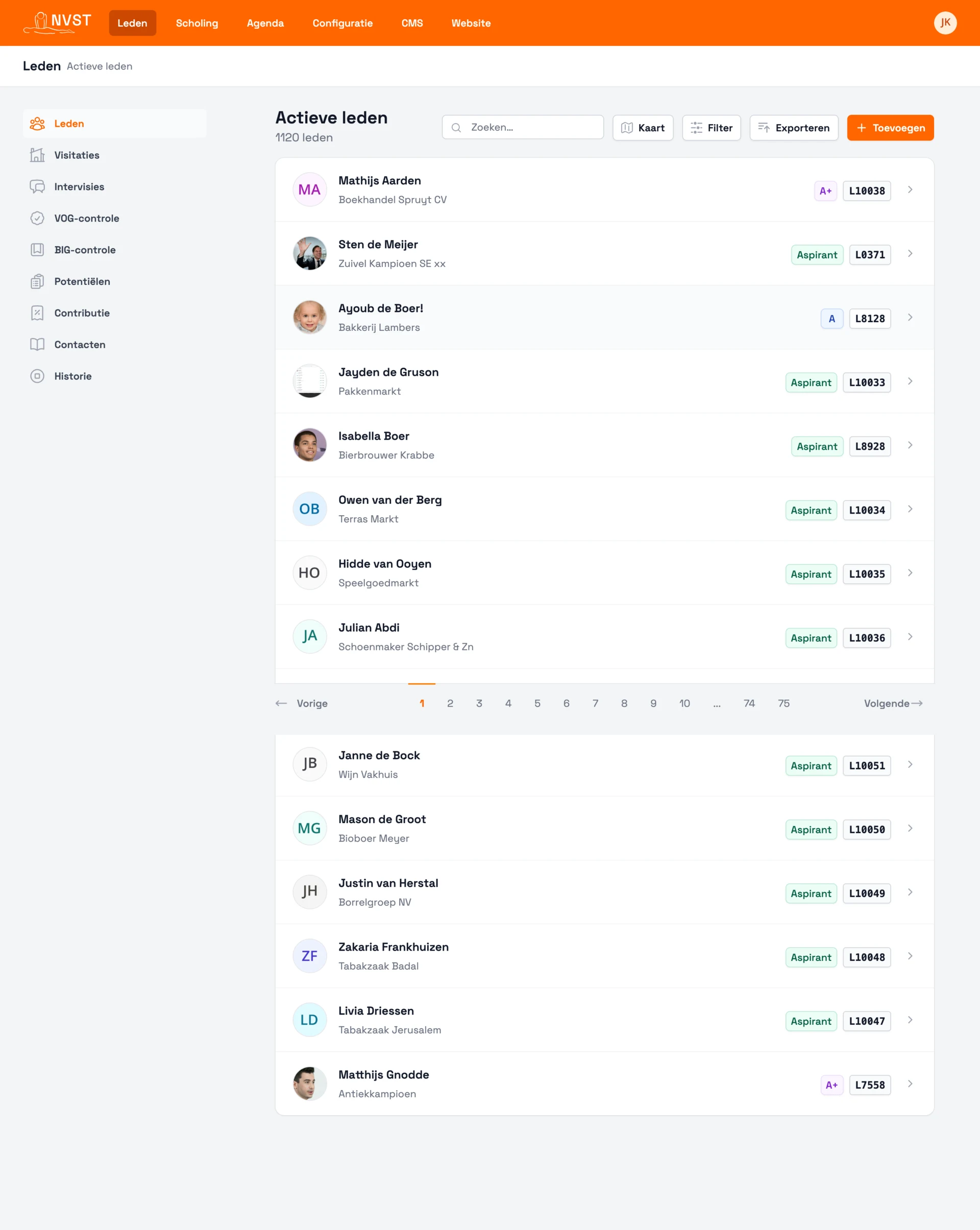 NVST ledenbeheer met kandidaatstatus en registraties